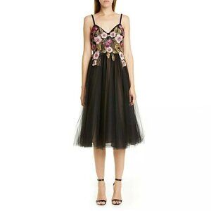 Patbo Cocktail Dress Size 12/44 Black Patricia Bonaldi Beaded Floral Bustier NEW